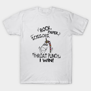 Rock Paper Scissor Throat Punch I Win Unicorn T-Shirt